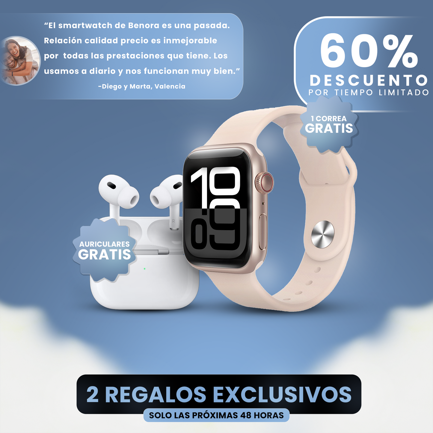 Smartwatch Benora™ + 1 Correa y Auriculares (GRATIS) - Edición Limitada